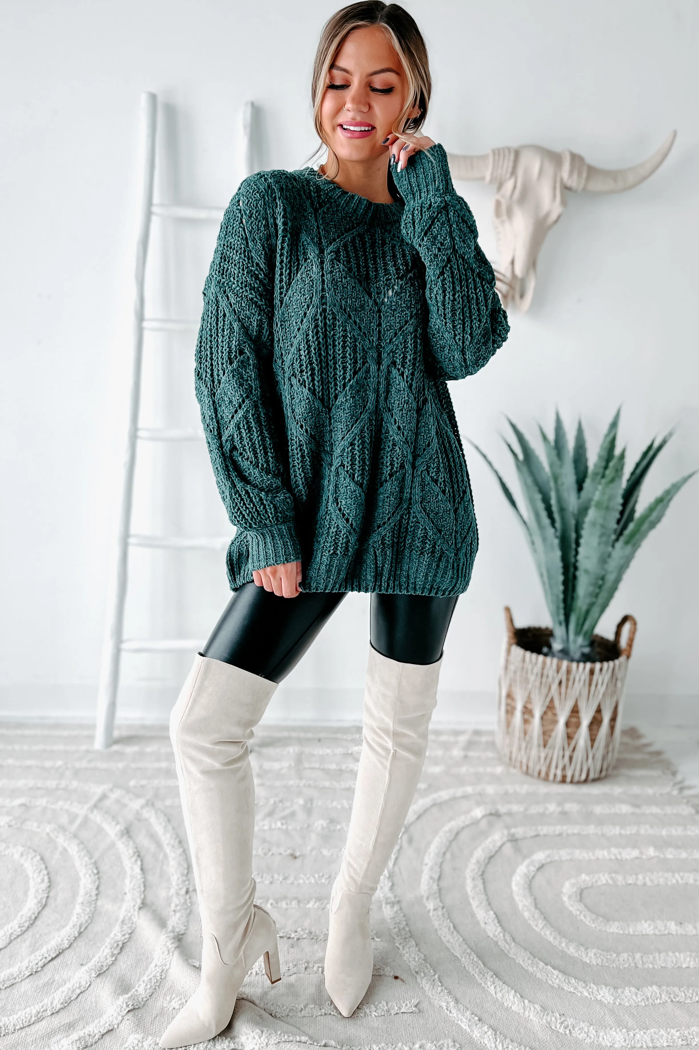 Always Together Oversized Chenille Sweater (Emerald)