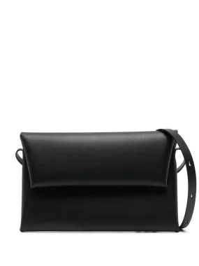 BLACK CALF LEATHER FOLDOVER TOP HANDBAG