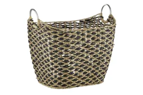 BROWN SEAGRASS HANDMADE STORAGE BASKET WITH HANDLES,