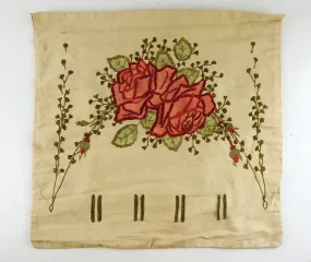 Circa 1910 Hand Embroidered Roses Pillow Cover