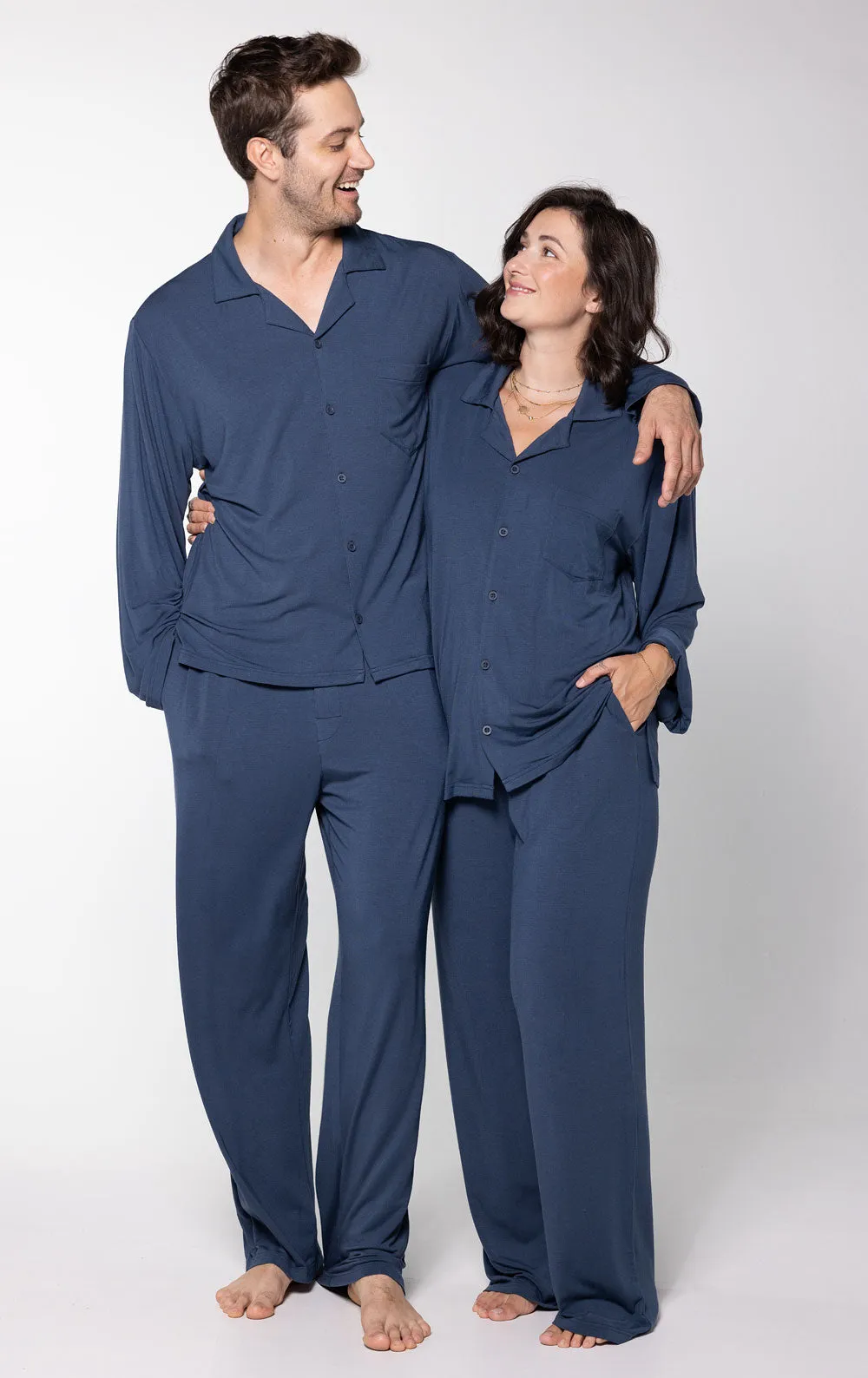 Consciously Cozy Button-Front Matching Couples Pajamas