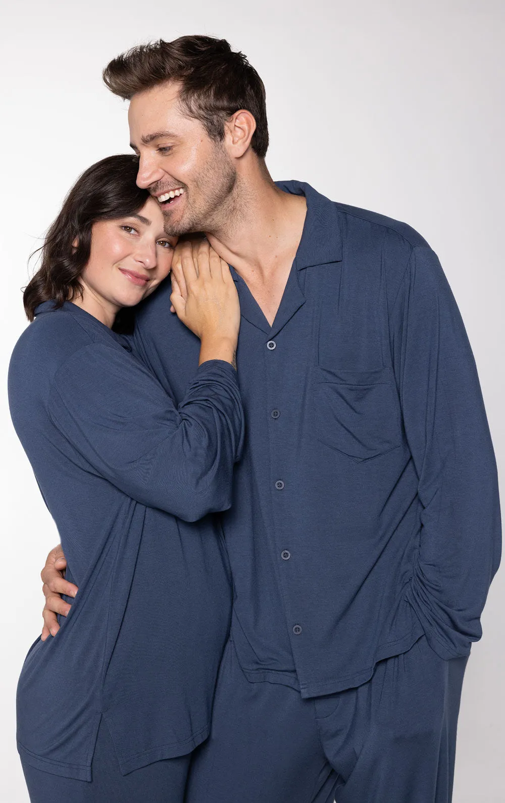 Consciously Cozy Button-Front Matching Couples Pajamas