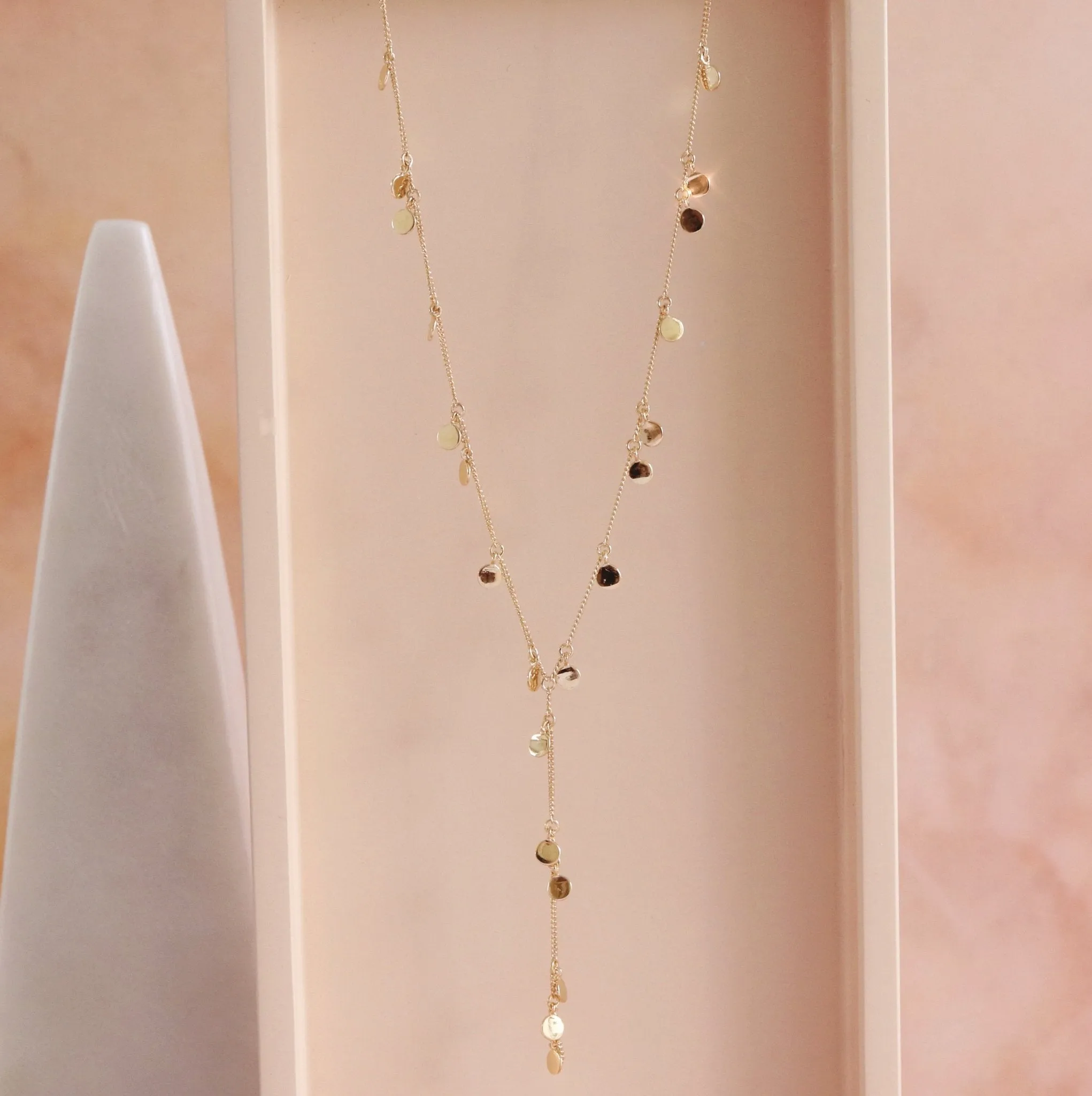 DAINTY POISE DISK Y NECKLACE - GOLD, ROSE GOLD OR SILVER