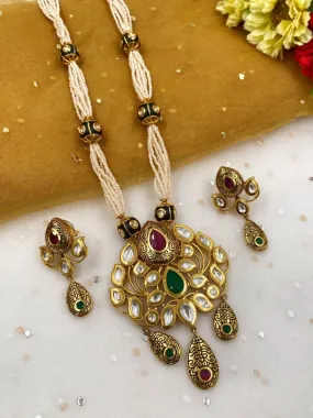 Designer Gold Plated Antique Kundan Pendant Necklace Set For Women By Gehna Shop