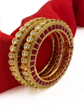 Designer Gold Plated Studded Ruby And Kundan Openable Bangles For Women By Gehna Shop