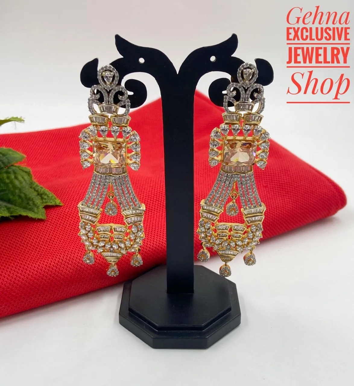 Designer Golden Zircon Long Danglers For Woman By Gehna Shop