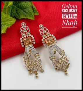 Designer Golden Zircon Long Danglers For Woman By Gehna Shop