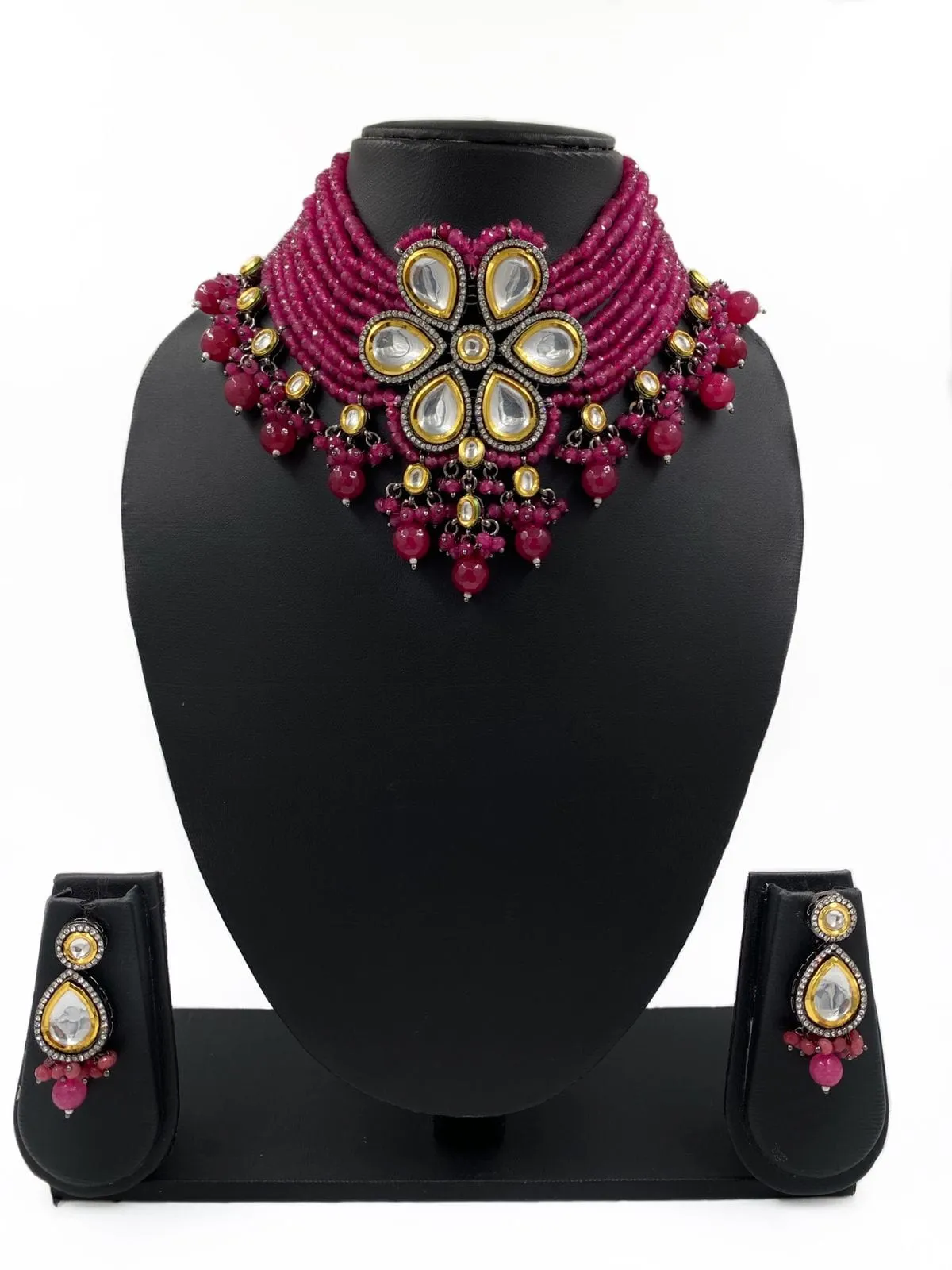 Designer Handcrafted Victorian Kundan Pink Choker Necklace Set By Gehna Shop