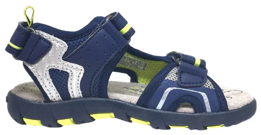 Geox Boy's Pianeta Navy & Lime Single Hook and Loop Strap Open Toe Sandal