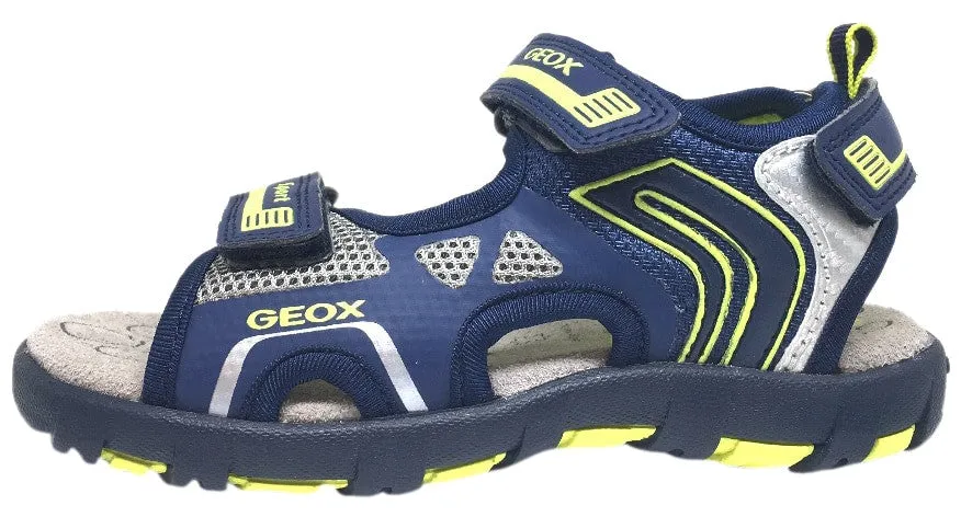 Geox Boy's Pianeta Navy & Lime Single Hook and Loop Strap Open Toe Sandal