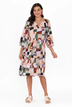 Irene Green Abstract Cotton Blend Dress