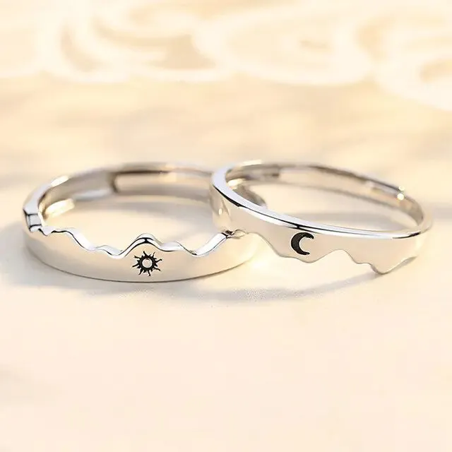 JWER Blue Drop Glaze Sun Moon Couple Rings