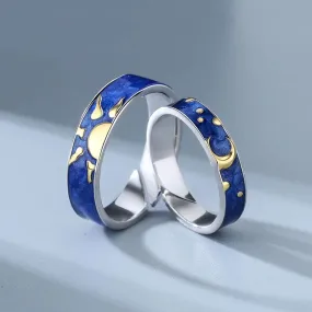 JWER Blue Drop Glaze Sun Moon Couple Rings