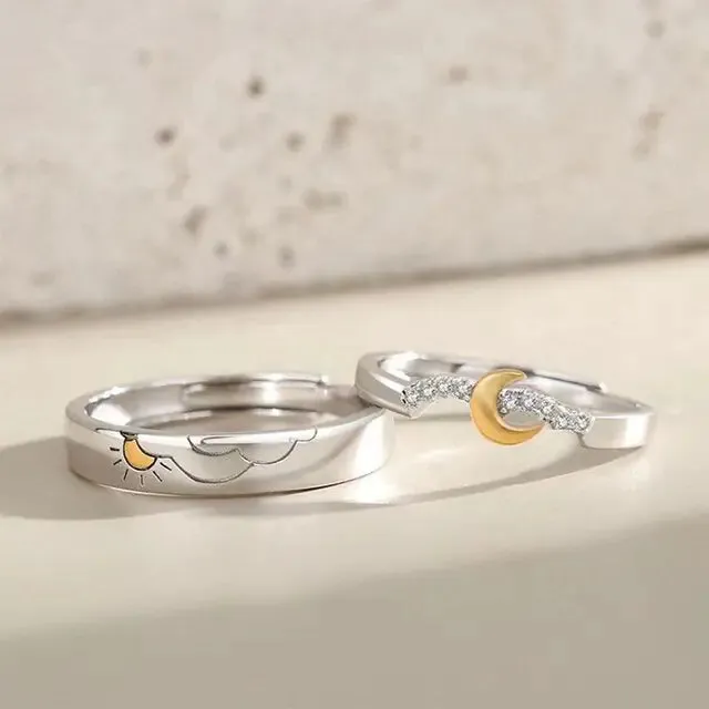 JWER Blue Drop Glaze Sun Moon Couple Rings