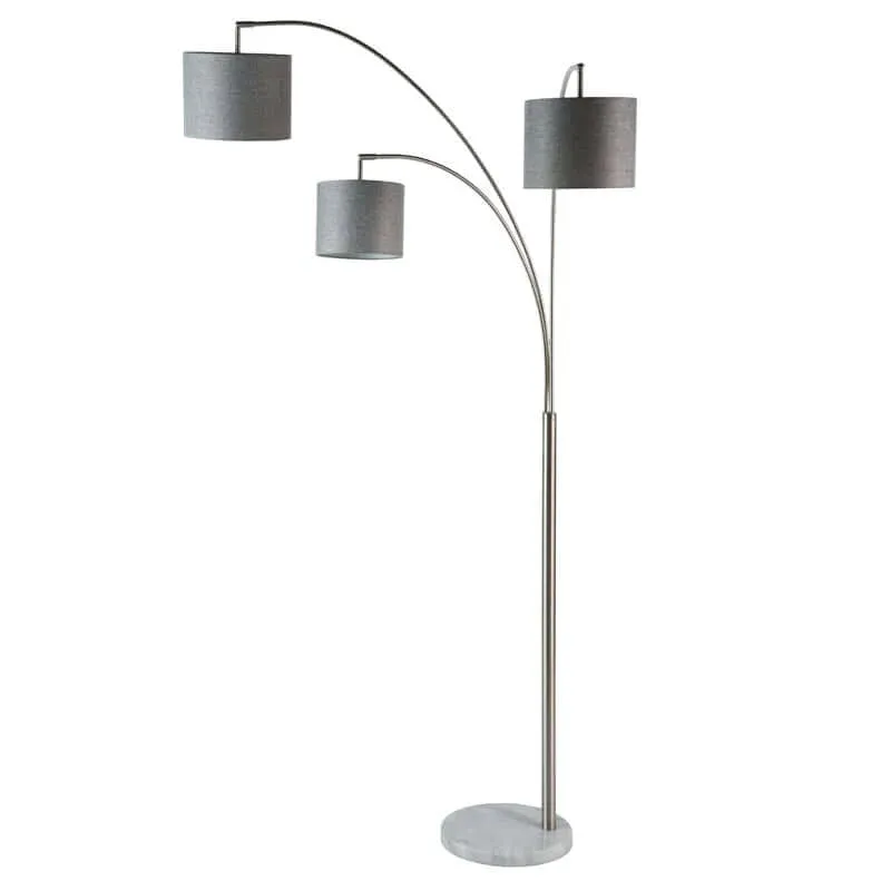 LAMP FLOOR-3 BRANCH ARC-GREY FABRIC SHADES 208cm H