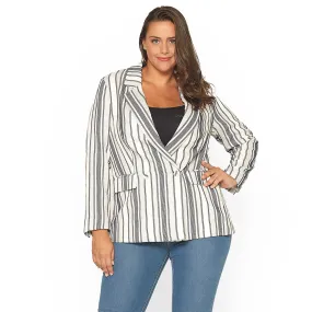 Plus Size Stripe Blazer in Blue White