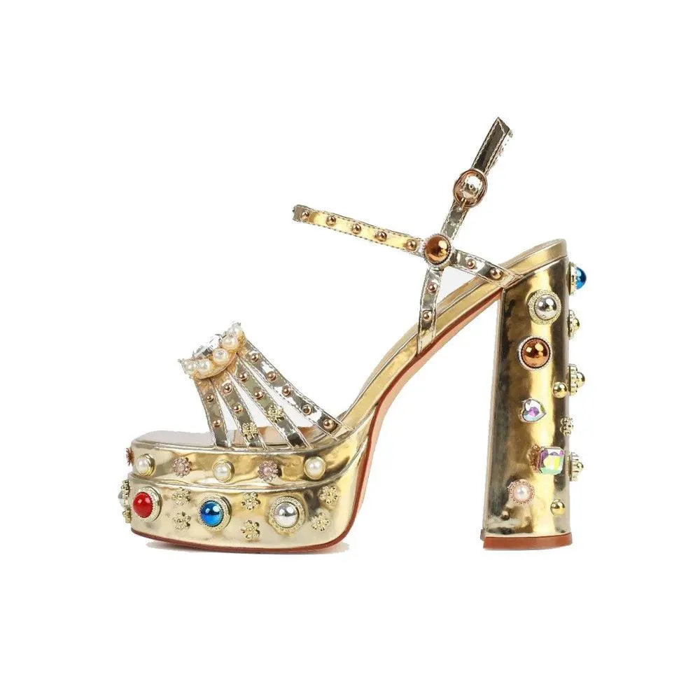 Queen Crystal Embroidery High Heels