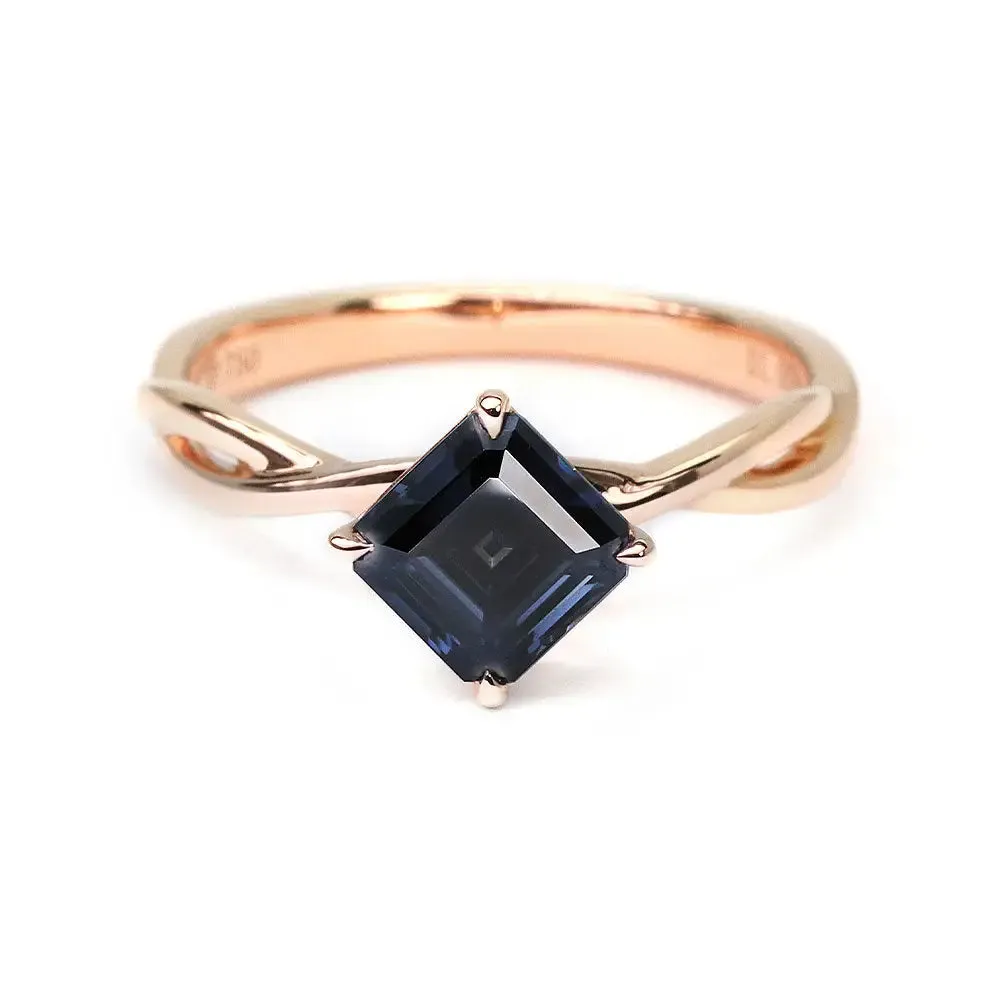 Ready Made | Bertha 1 Carat Asscher Dark Grey Blue Moissanite Ring in 18K Rose Gold