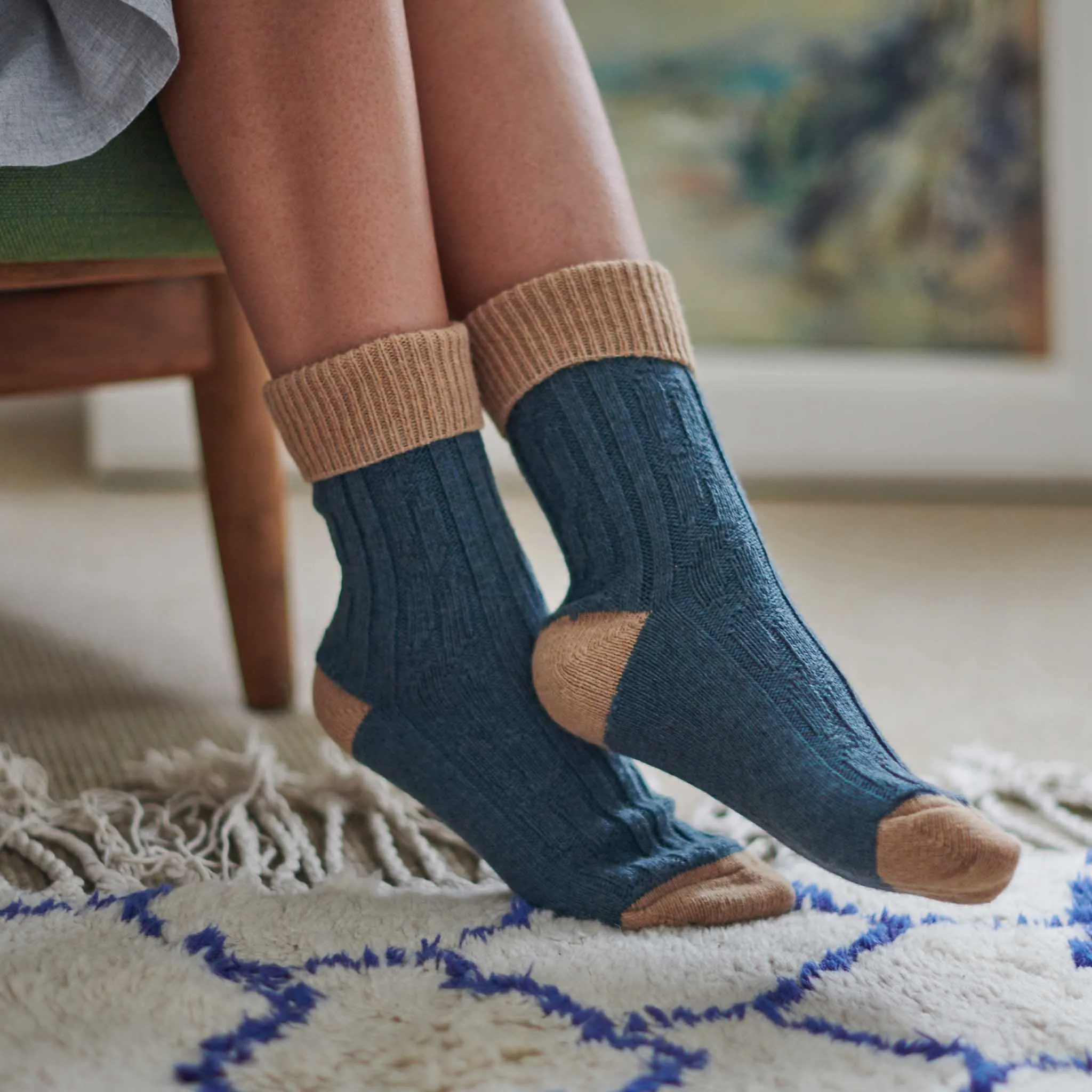 Teal & Biscuit Cashmere Blend Slouch Socks