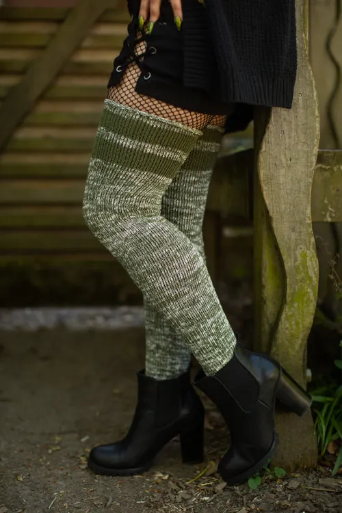 Top-Striped Marled Scrunchable Thigh High Socks