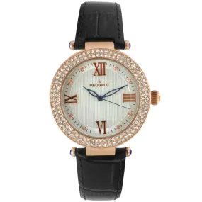 Women's 38mm Black Watch Crystal Bezel Leather Strap